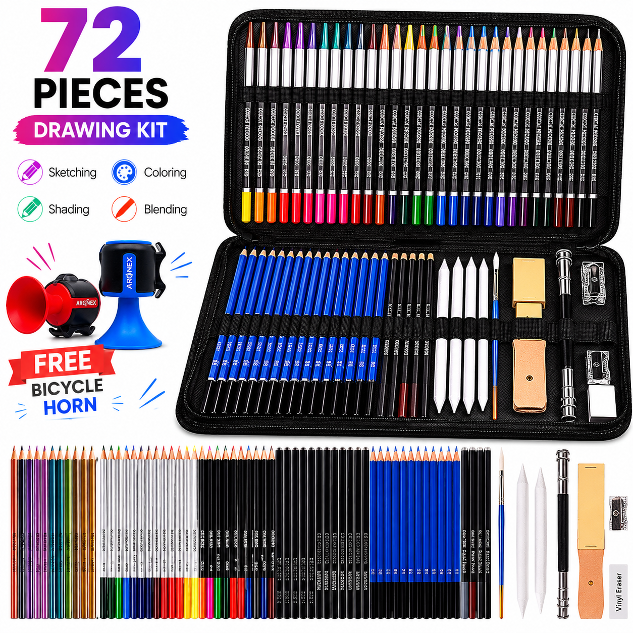 72 Pieces Professional Drawing Kit – Complete Sketching & Art Set for Beginners & Artists