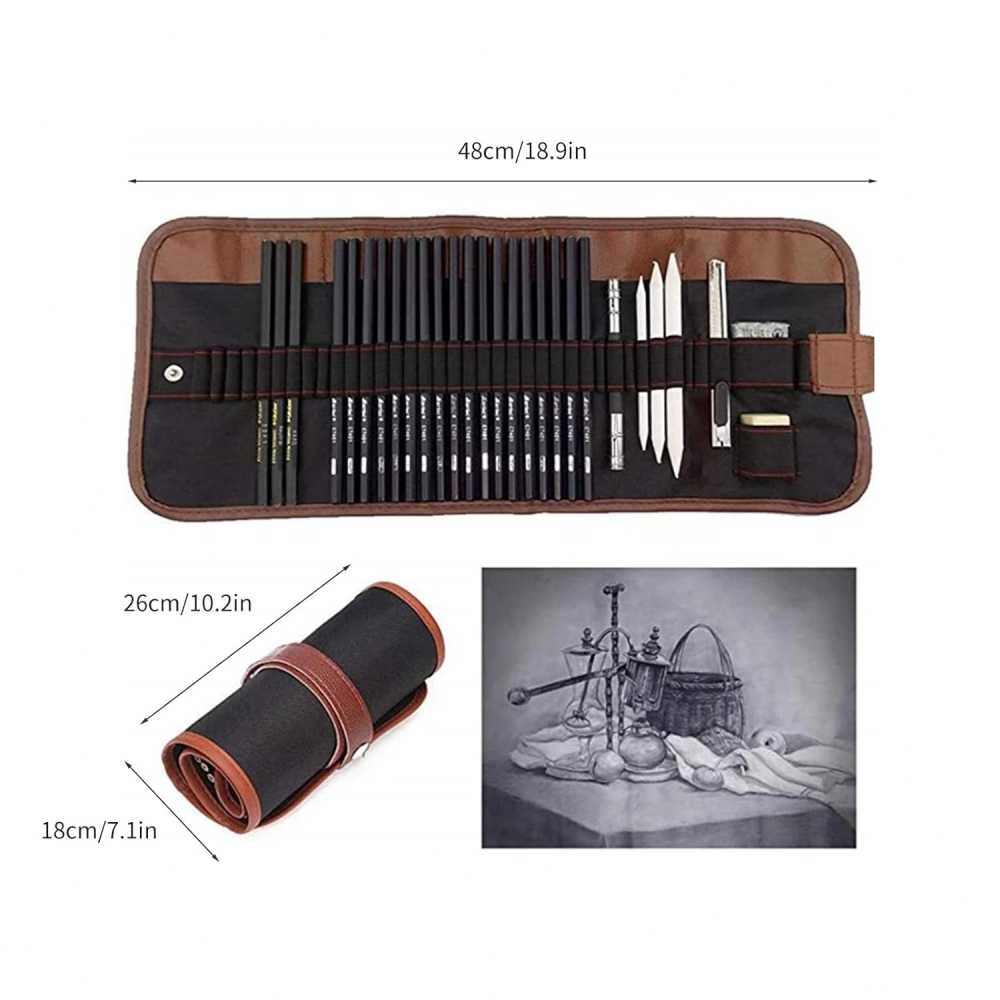 28 Pieces Professional Drawing Kit | Sketching & Charcoal Pencil Set for Artists